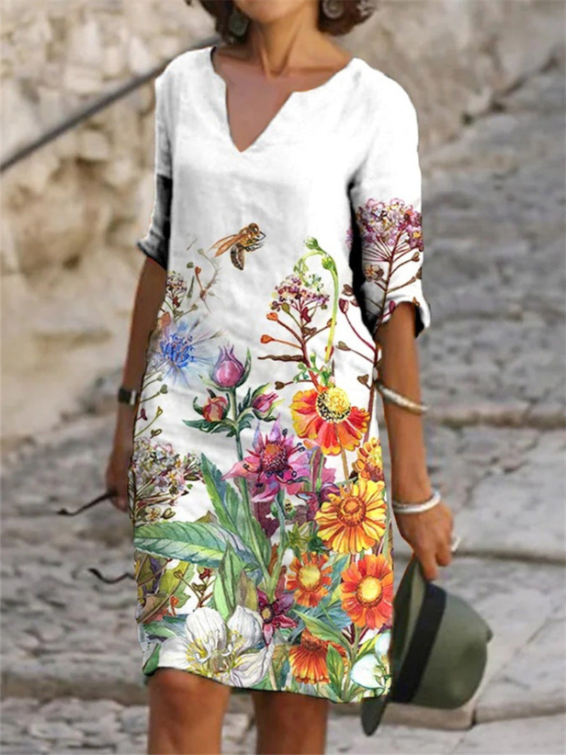 Lagoz Jacqueline | Lente V-hals Drie-Kwart Mouwen Vrouwen Jurk