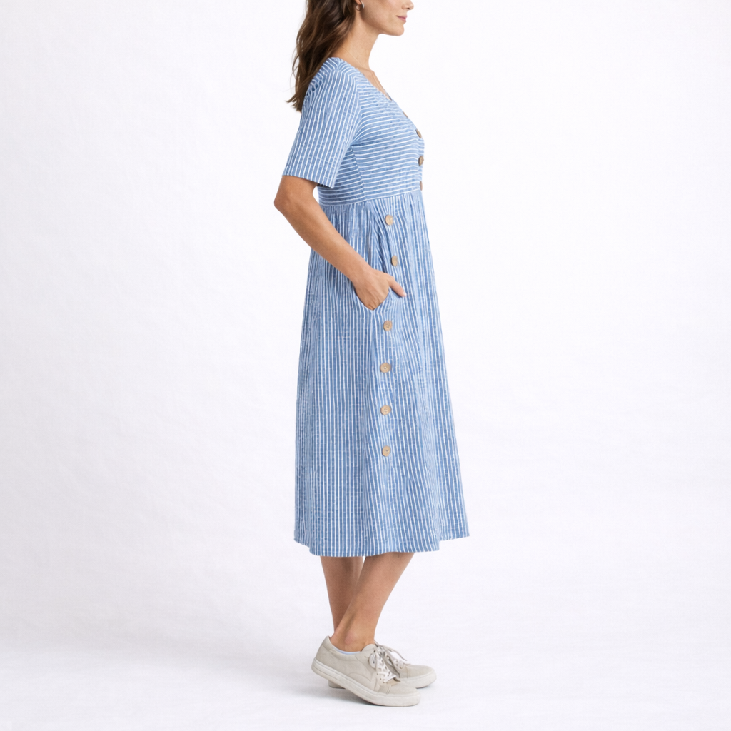 Lagoz Filia | Gestreepte Dames Midi Jurk