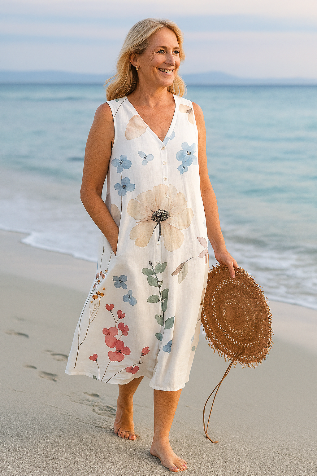 Lagoz™ – Zomerse Mouwloze Jurk met Bloemenprint