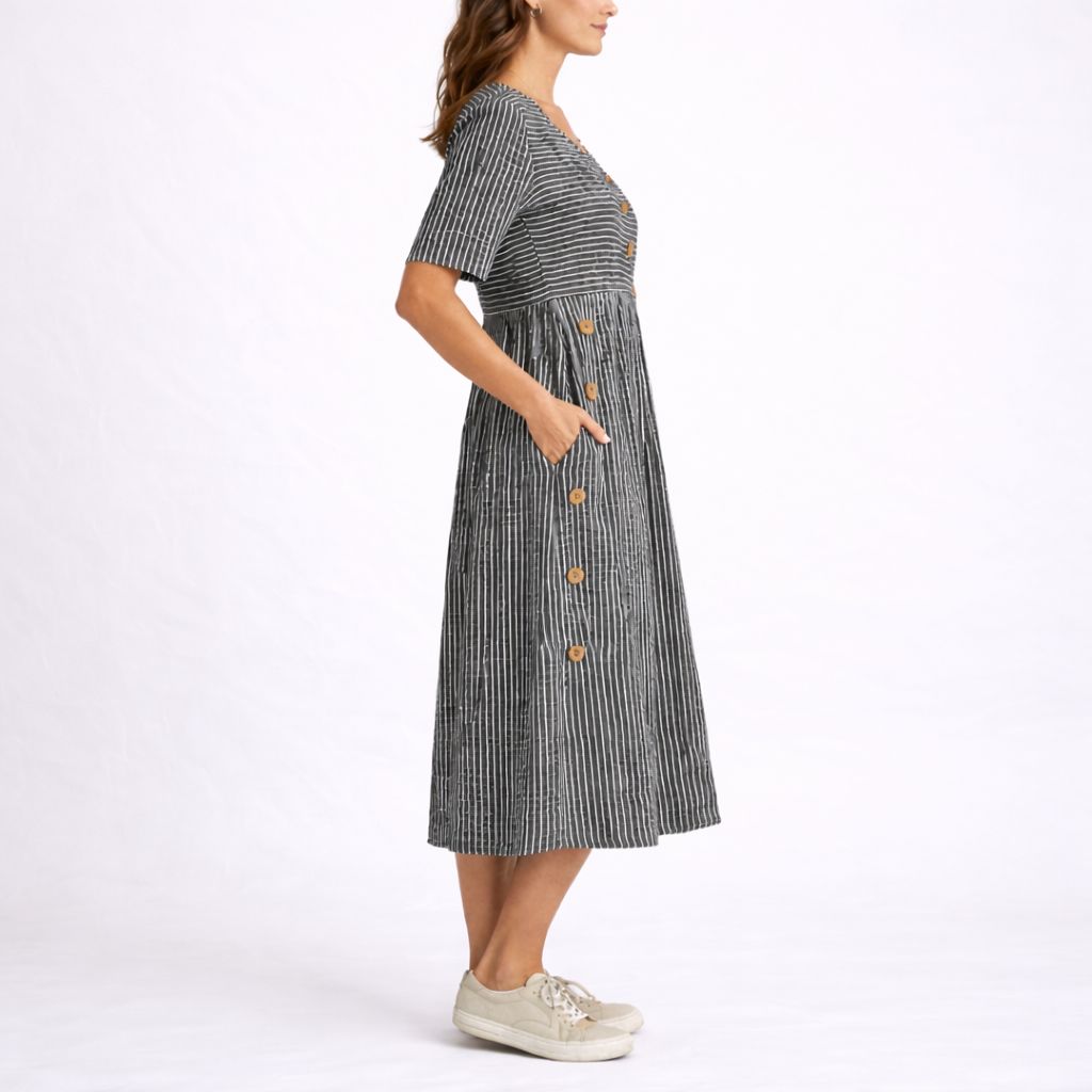 Lagoz Filia | Gestreepte Dames Midi Jurk