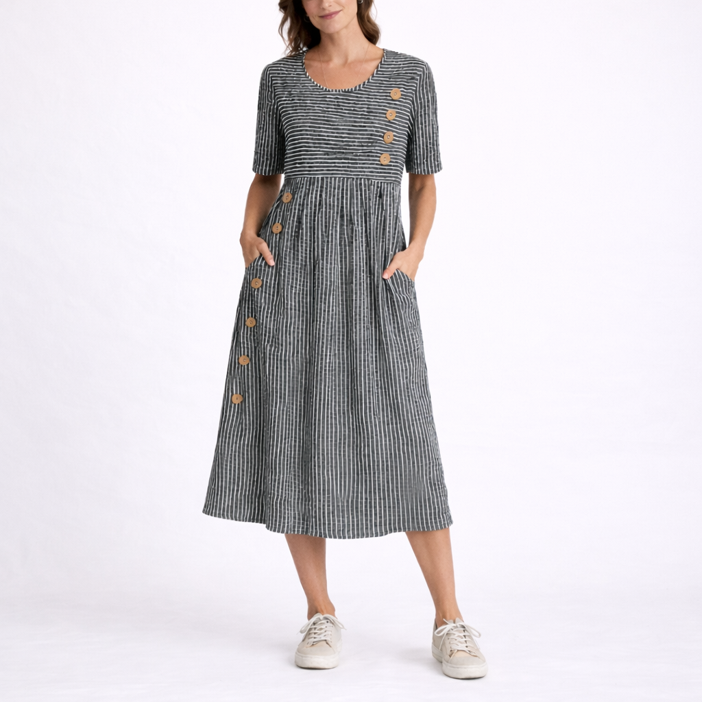 Lagoz Filia | Gestreepte Dames Midi Jurk