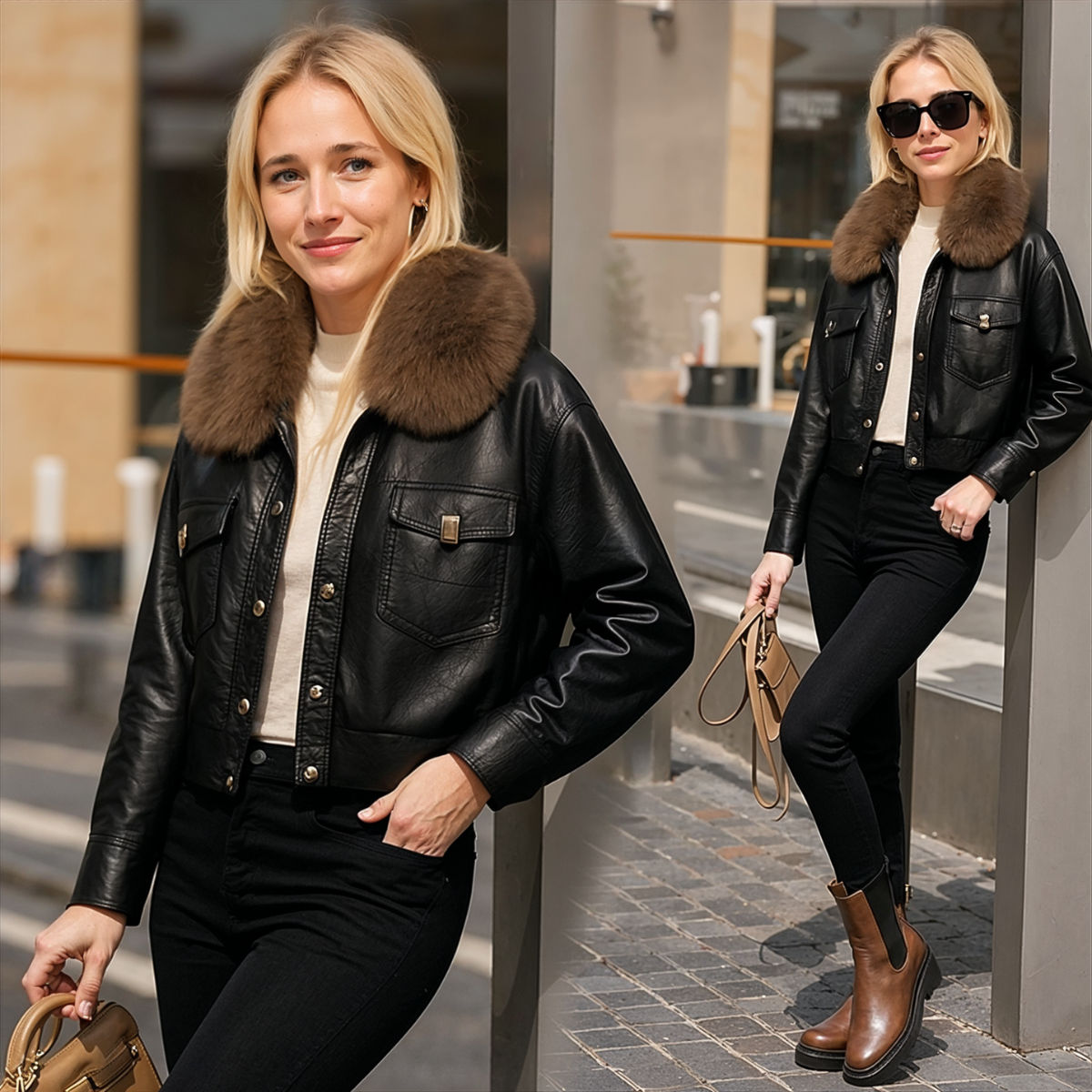 Lagoz Roxy | Leren jas imitatiebont