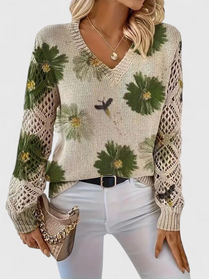 Lagoz™ – Gebreide Bloementrui met Elegante V-hals & Comfort Fit