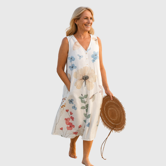 Lagoz™ – Zomerse Mouwloze Jurk met Bloemenprint