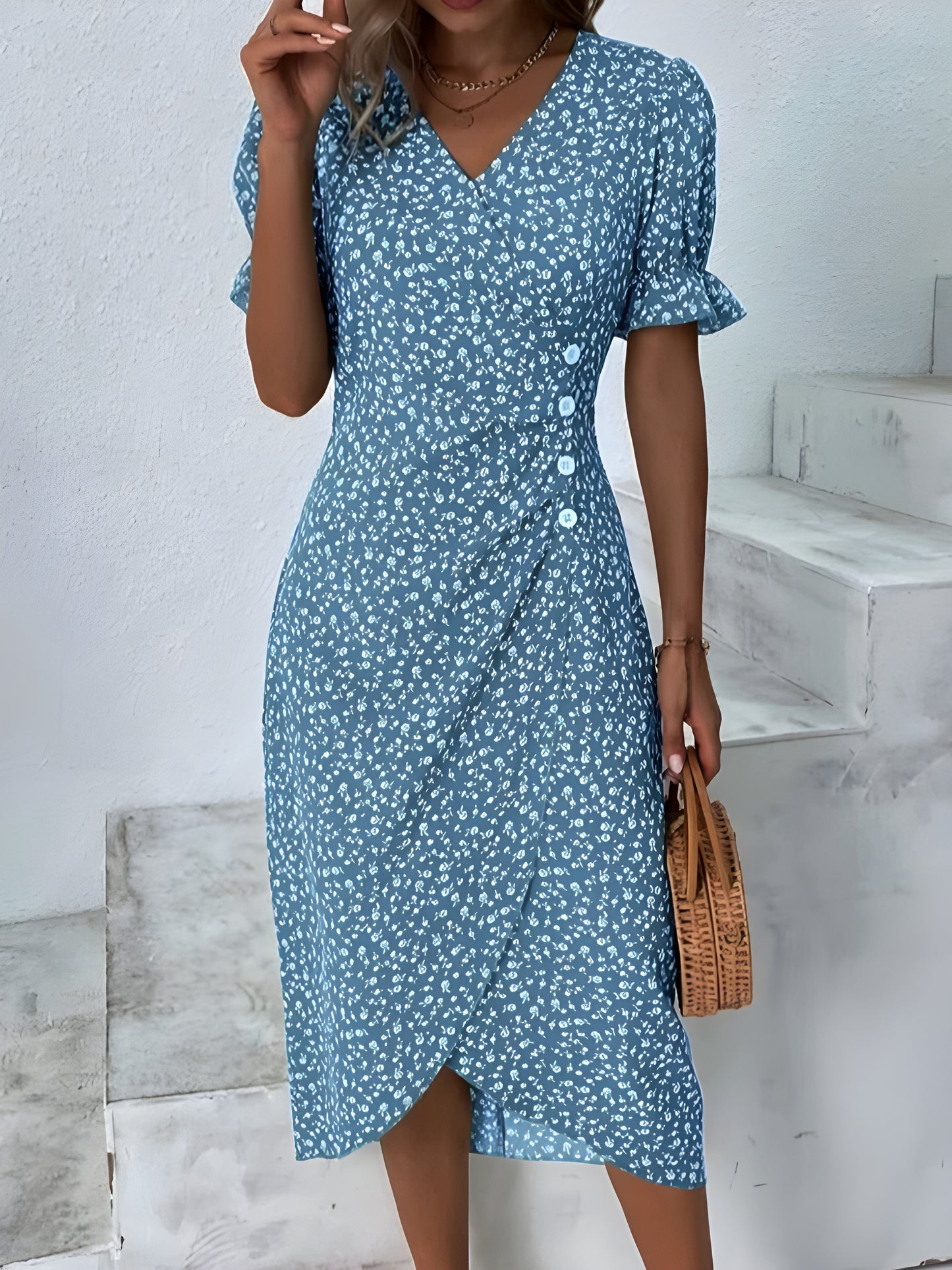 Lagoz Aurora | Lila Blossom A-Line V-Neck Dress 