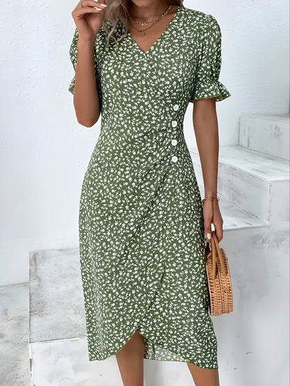 Lagoz Aurora | Lila Blossom A-Line V-Neck Dress 