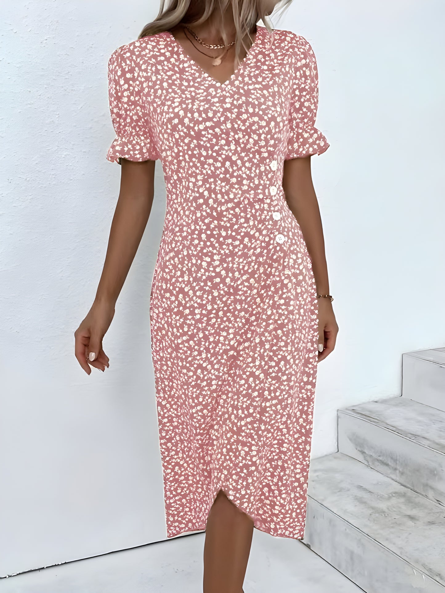 Lagoz Aurora | Lila Blossom A-Line V-Neck Dress 