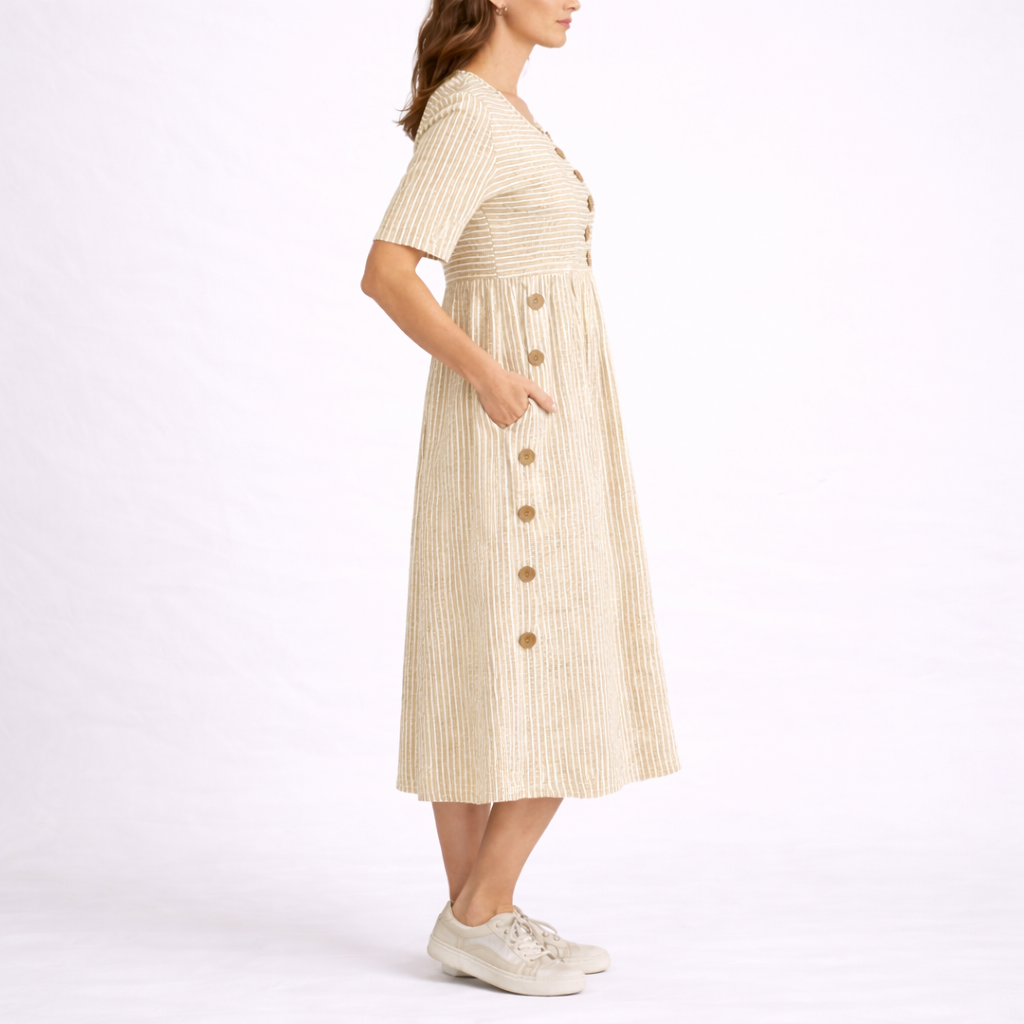 Lagoz Filia | Gestreepte Dames Midi Jurk