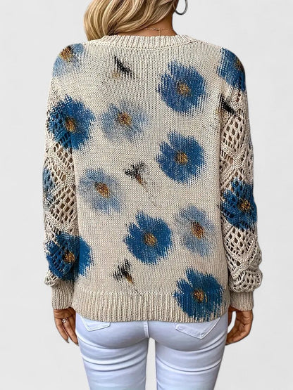 Lagoz™ – Gebreide Bloementrui met Elegante V-hals & Comfort Fit