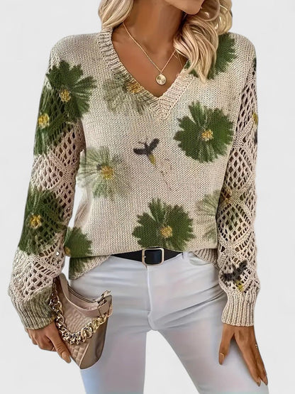 Lagoz™ – Gebreide Bloementrui met Elegante V-hals & Comfort Fit